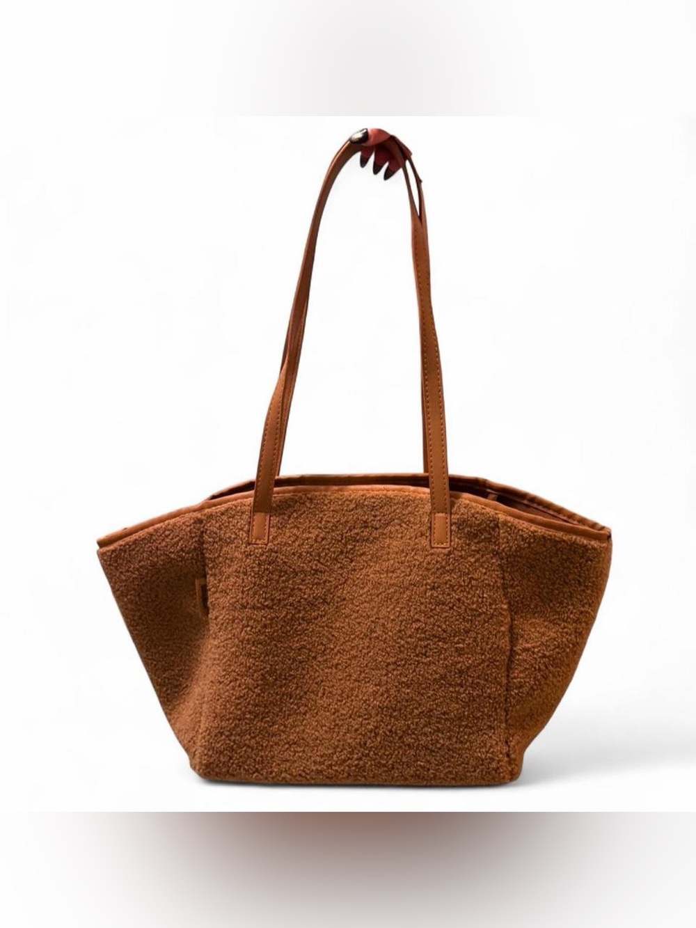 Neiman Marcus Brown Sherpa Tote with Leather Straps